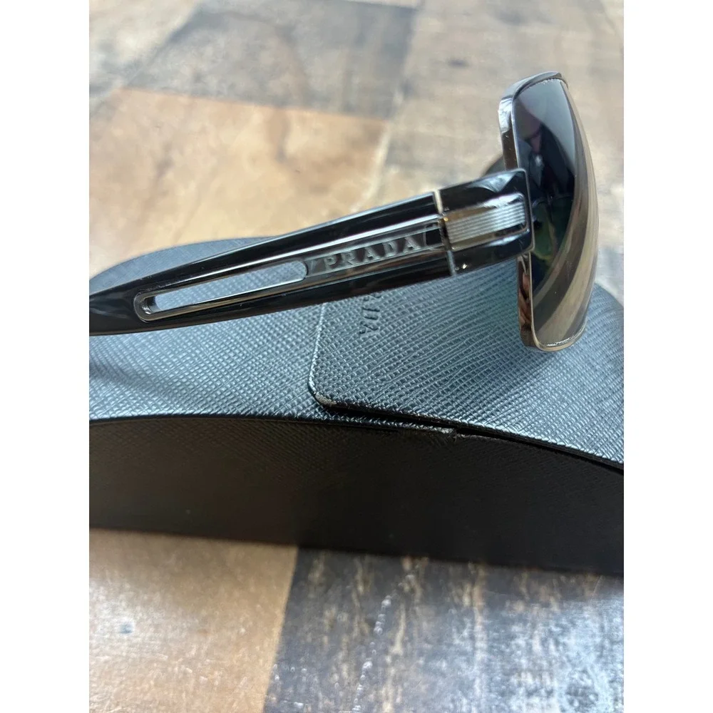 Prada Sunglasses SPR 54I Mens 64-12 Gunmetal Black Polarized Aviator Good